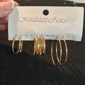 Gold Hoop Earring Set, 3 pairs